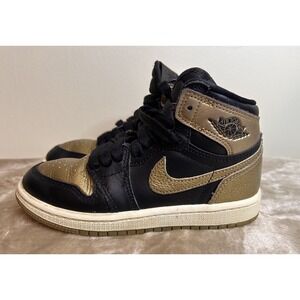Jordan 1 Retro High OG Black Metallic Gold (PS) Sneakers FD1412-071 Sz 12C